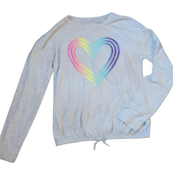 Gray Soft Long Sleeve Rainbow Heart T-Shirt Top Size XL14 - Picture 1 of 4